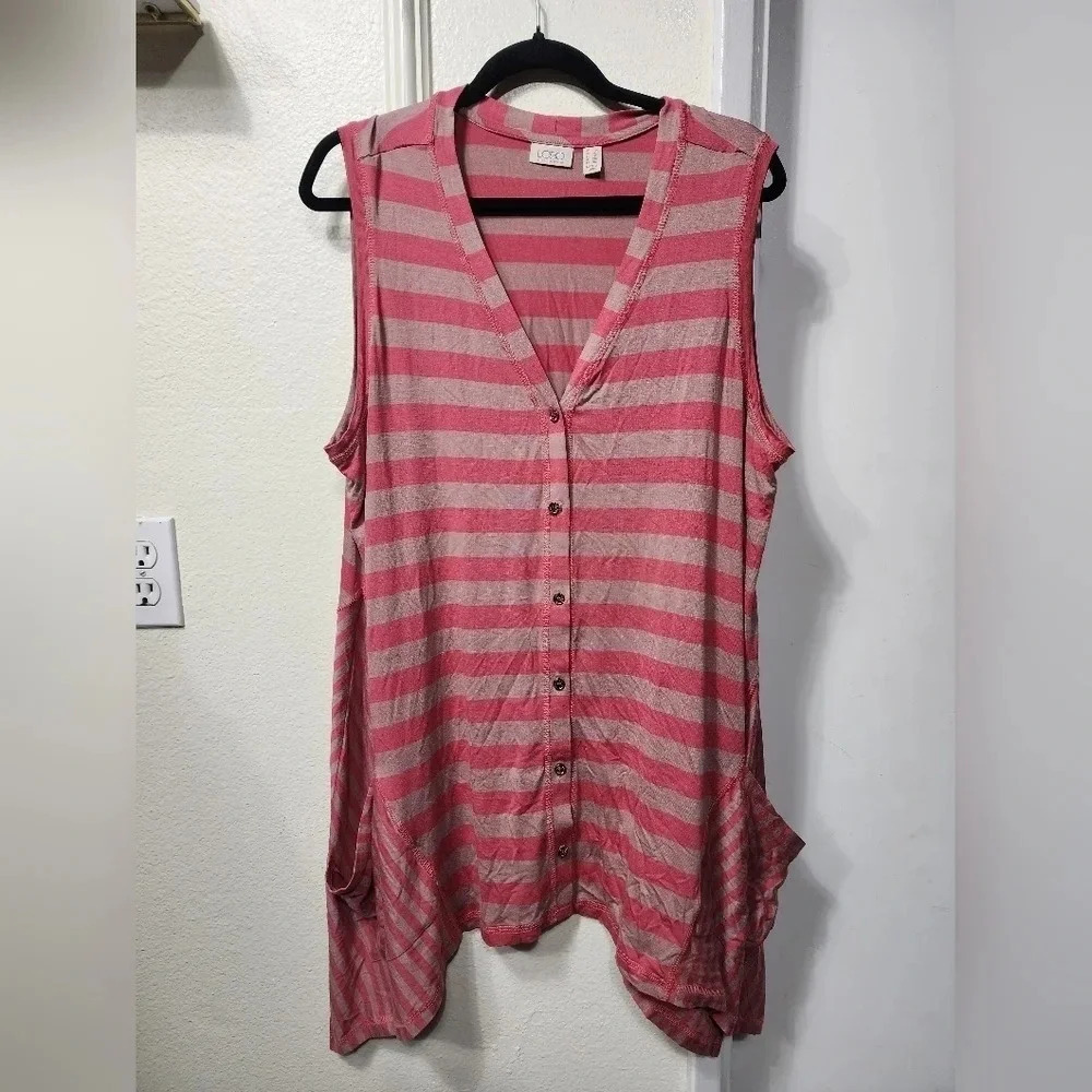 LOGO by Lori Goldstein Regular Striped Pocket Fit and Flare Knit Tank Top Sz 1X